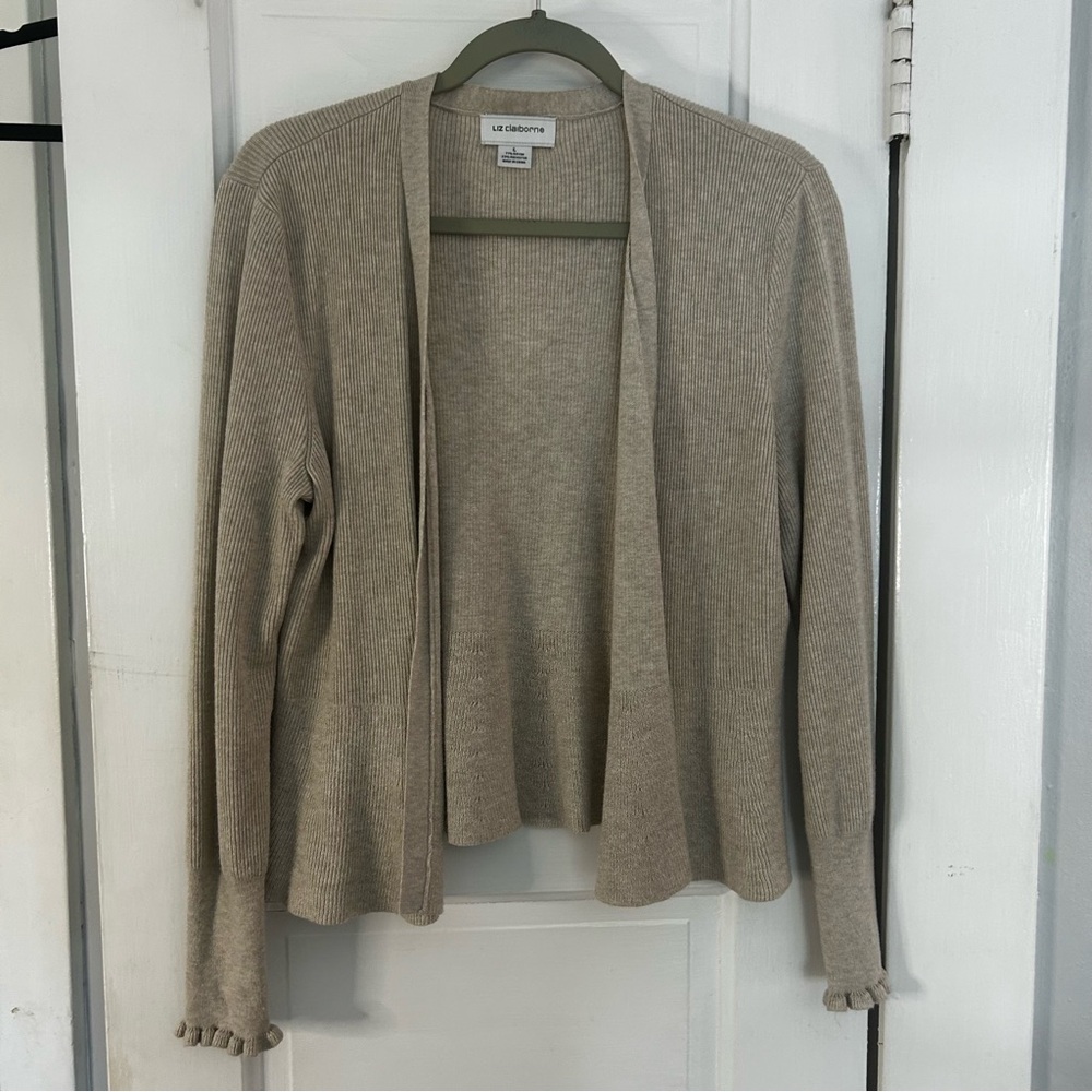 Liz Claiborne Tan Open Front Cardigan Sweater